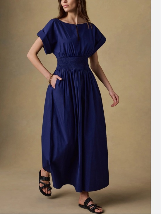 Faherty Dresses & Skirts - FAHERTY Coastal Poplin Elia Maxi Smocked Dress - Ocean Cavern, Size XL, NWOT